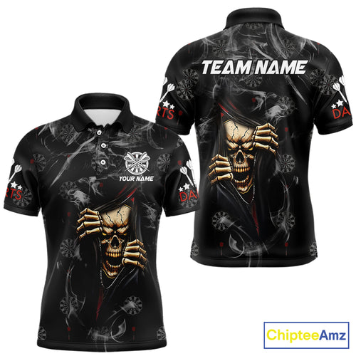 Personalized Skull Smoke Pattern Darts Shirt For Men Custom Darts Jersey Team Polo & 1/4 Zip TDM5355