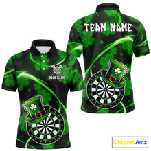 Load image into Gallery viewer, Green Glowing Shamrock Luckiest Darts Shirt For Men Custom St Patrick Day Darts Team Jersey TDM5356