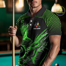 Load image into Gallery viewer, Green 8 Ball &amp; 9 Ball Flame Smoke Custom Dragon Billiard Shirts For Men, Billiard Team Jersey TDM5631