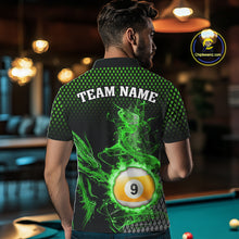 Load image into Gallery viewer, Green 8 Ball &amp; 9 Ball Flame Smoke Custom Dragon Billiard Shirts For Men, Billiard Team Jersey TDM5631