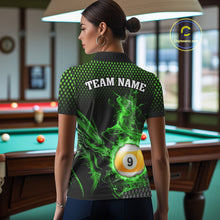 Load image into Gallery viewer, Green 8 Ball &amp; 9 Ball Flame Smoke Custom Dragon Billiard Shirts For Women, Billiard Team Jersey TDM5631