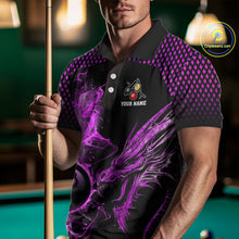 Load image into Gallery viewer, Purple 8 Ball &amp; 9 Ball Flame Smoke Custom Dragon Billiard Shirts For Men, Billiard Team Jersey TDM5632