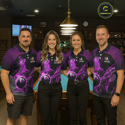 Purple 8 Ball & 9 Ball Flame Smoke Custom Dragon Billiard Shirts For Women, Billiard Team Jersey TDM5632