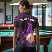 Load image into Gallery viewer, Purple 8 Ball &amp; 9 Ball Flame Smoke Custom Dragon Billiard Shirts For Women, Billiard Team Jersey TDM5632