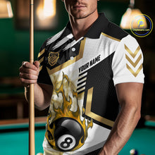 Load image into Gallery viewer, Gold 8 Ball Pool Fire Flame Smoke Custom Billiard Shirts For Men, Billiard Jerseys Team Uniform TDM5848