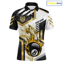Load image into Gallery viewer, Gold 8 Ball Pool Fire Flame Smoke Custom Billiard Shirts For Men, Billiard Jerseys Team Uniform TDM5848