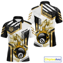 Load image into Gallery viewer, Gold 8 Ball Pool Fire Flame Smoke Custom Billiard Shirts For Men, Billiard Jerseys Team Uniform TDM5848