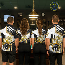 Load image into Gallery viewer, Gold 8 Ball Pool Fire Flame Smoke Custom Billiard Shirts For Men, Billiard Jerseys Team Uniform TDM5848