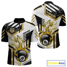 Load image into Gallery viewer, Gold 8 Ball Pool Fire Flame Smoke Custom Billiard Shirts For Men, Billiard Jerseys Team Uniform TDM5848