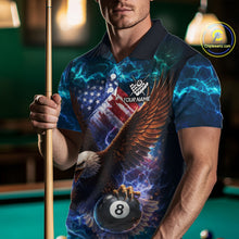 Load image into Gallery viewer, Personalized 8 Ball US Flag Eagle Lightning Billiard Shirt For Men, Patriotic Billiard Team Jersey TDM5850