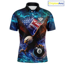 Load image into Gallery viewer, Personalized 8 Ball US Flag Eagle Lightning Billiard Shirt For Men, Patriotic Billiard Team Jersey TDM5850