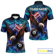 Load image into Gallery viewer, Personalized 8 Ball US Flag Eagle Lightning Billiard Shirt For Men, Patriotic Billiard Team Jersey TDM5850