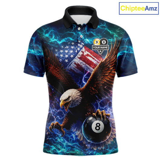 American Flag 8 & 9 Ball Eagle Lightning Billiard Shirt For Men Custom Patriotic Pool Team Jersey TDM5851