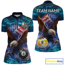 Load image into Gallery viewer, American Flag 8 &amp; 9 Ball Eagle Lightning Billiard Shirt For Women Custom Patriotic Pool Team Jersey TDM5851