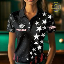 Load image into Gallery viewer, Black Grunge American Flag Billiard Shirt For Women Custom Patriotic Billiard Pool Jersey TDM3824