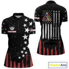 Load image into Gallery viewer, Black Grunge American Flag Billiard Shirt For Women Custom Patriotic Billiard Pool Jersey TDM3824