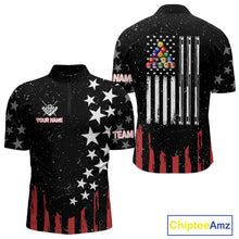 Load image into Gallery viewer, Black Grunge American Flag Billiard Shirt For Men Custom Patriotic Billiard Pool Jersey TDM3824