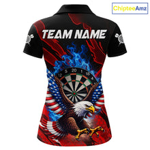 Load image into Gallery viewer, Blue Flaming Dartboard Shirt For Women Custom American Flag Eagle Darts Team Jersey Polo &amp;1/4 Zip TDM6003