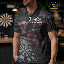 Load image into Gallery viewer, Black And Grey Grunge Dart Arrow Dart Shirts For Men Custom Dart Jerseys, Darts Team Shirts TDM3822