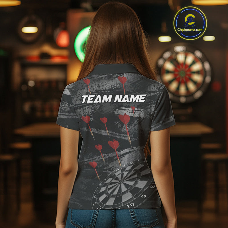 Black And Grey Grunge Dart Arrow Dart Shirts For Women Custom Dart Jerseys, Darts Team Shirts TDM3822