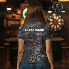Load image into Gallery viewer, Black And Grey Grunge Dart Arrow Dart Shirts For Women Custom Dart Jerseys, Darts Team Shirts TDM3822