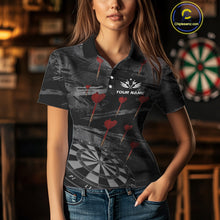 Load image into Gallery viewer, Black And Grey Grunge Dart Arrow Dart Shirts For Women Custom Dart Jerseys, Darts Team Shirts TDM3822