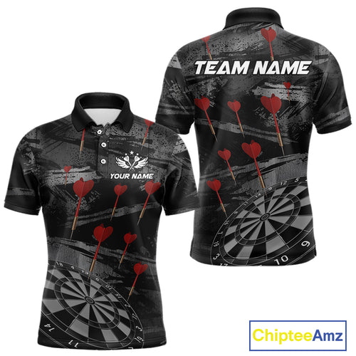 Black And Grey Grunge Dart Arrow Dart Shirts For Men Custom Dart Jerseys, Darts Team Shirts TDM3822
