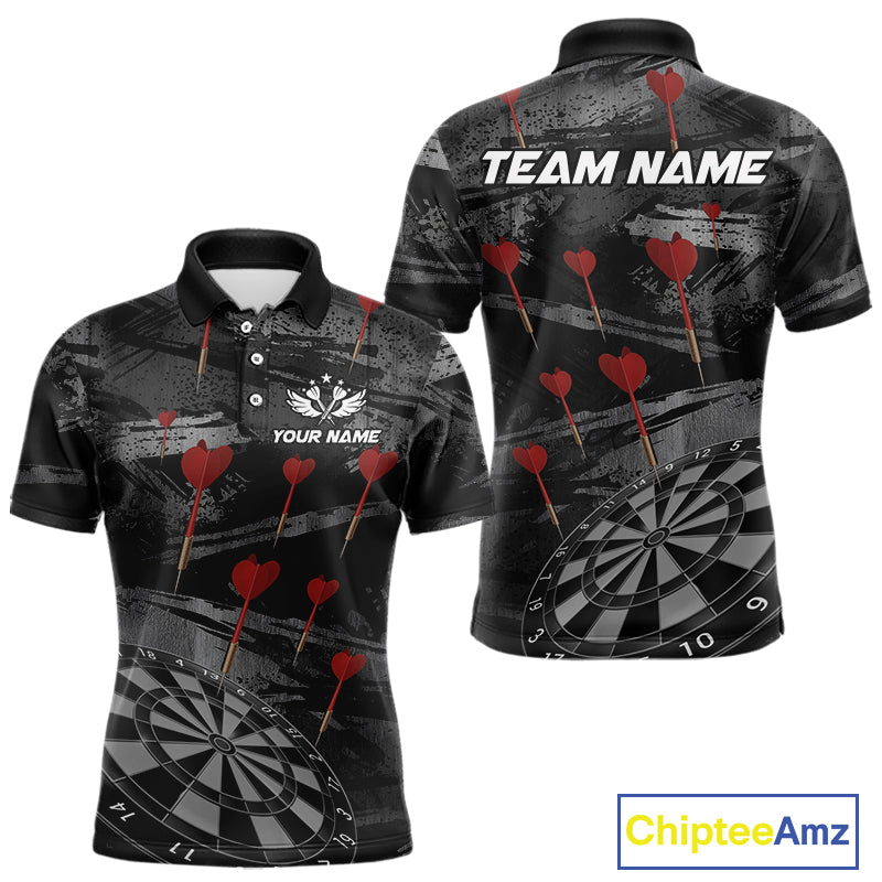 Black And Grey Grunge Dart Arrow Dart Shirts For Men Custom Dart Jerseys, Darts Team Shirts TDM3822