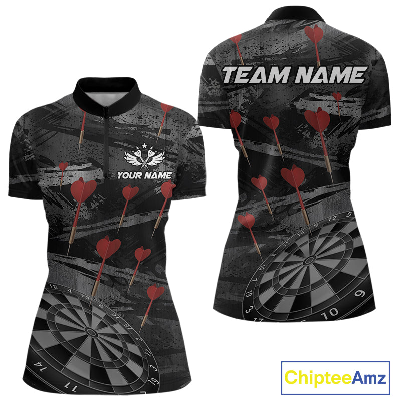 Black And Grey Grunge Dart Arrow Dart Shirts For Women Custom Dart Jerseys, Darts Team Shirts TDM3822