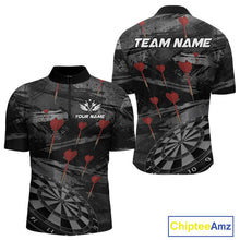 Load image into Gallery viewer, Black And Grey Grunge Dart Arrow Dart Shirts For Men Custom Dart Jerseys, Darts Team Shirts TDM3822
