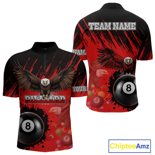 Personalized Eagle 8 Ball Pool Billiard Shirt For Men, Billiard Jerseys Team Polo & 1/4 Zip|Red TDM3826