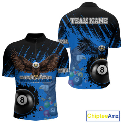 Personalized Eagle 8 Ball Pool Billiard Shirt For Men, Billiard Jerseys Team Polo & 1/4 Zip|Blue TDM3827