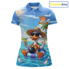 Load image into Gallery viewer, Funny Duck Bowling Jersey For Women Custom Tropical Beach Bowling Shirt Team Polo &amp; Quarter Zip TDM6459