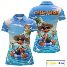 Load image into Gallery viewer, Funny Duck Bowling Jersey For Women Custom Tropical Beach Bowling Shirt Team Polo &amp; Quarter Zip TDM6459