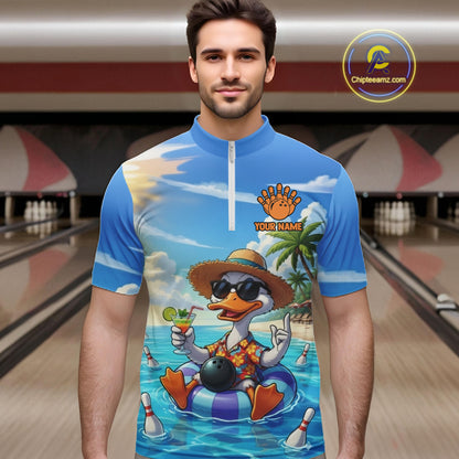 Funny Duck Bowling Jersey For Men Custom Tropical Beach Bowling Shirt Team Polo & Quarter Zip TDM6459
