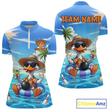 Load image into Gallery viewer, Funny Duck Bowling Jersey For Women Custom Tropical Beach Bowling Shirt Team Polo &amp; Quarter Zip TDM6459