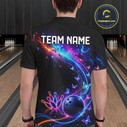 Personalized Galaxy Butterfly Bowling Shirt For Men Custom Bowling Jersey Team Polo & 1/4 Zip TDM6463