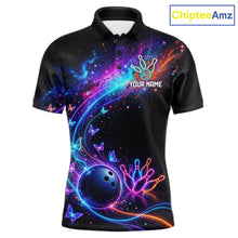 Load image into Gallery viewer, Personalized Galaxy Butterfly Bowling Shirt For Men Custom Bowling Jersey Team Polo &amp; 1/4 Zip TDM6463
