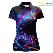 Load image into Gallery viewer, Personalized Galaxy Butterfly Bowling Shirt For Women Custom Bowling Jersey Team Polo &amp; 1/4 Zip TDM6463