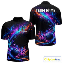 Load image into Gallery viewer, Personalized Galaxy Butterfly Bowling Shirt For Men Custom Bowling Jersey Team Polo &amp; 1/4 Zip TDM6463