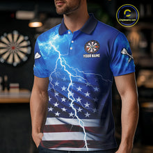 Load image into Gallery viewer, Blue Lightning US Flag Dart Shirt For Men Custom Dart Jersey Pocket Option TDM4114