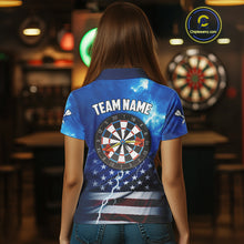 Load image into Gallery viewer, Blue Lightning US Flag Dart Shirt For Women Custom Dart Jersey Pocket Option TDM4114
