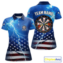 Load image into Gallery viewer, Blue Lightning US Flag Dart Shirt For Women Custom Dart Jersey Pocket Option TDM4114