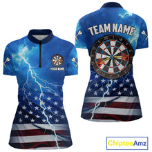 Load image into Gallery viewer, Blue Lightning US Flag Dart Shirt For Women Custom Dart Jersey Pocket Option TDM4114