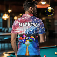 Load image into Gallery viewer, Personalized Glowing Patriotic American Flag 8 Ball Billiard Shirt For Men – Custom Pool Jersey TDM4117