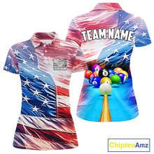 Load image into Gallery viewer, Personalized Glowing Patriotic American Flag 8 Ball Billiard Shirt For Women – Custom Pool Jersey TDM4117