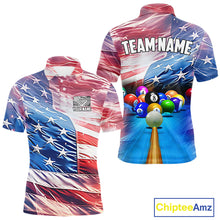 Load image into Gallery viewer, Personalized Glowing Patriotic American Flag 8 Ball Billiard Shirt For Men – Custom Pool Jersey TDM4117