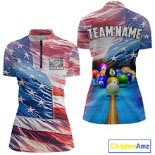 Load image into Gallery viewer, Personalized Glowing Patriotic American Flag 8 Ball Billiard Shirt For Women – Custom Pool Jersey TDM4117