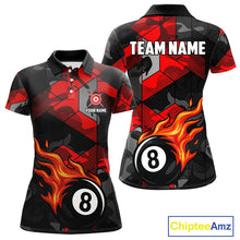 Load image into Gallery viewer, Red And Black Camo Billiard Shirt For Women Custom Flaming 8 Ball Pool Team Shirt, Billiard Jerseys TDM4119