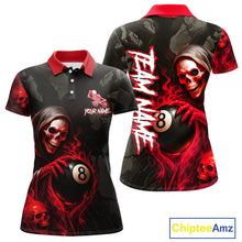 Load image into Gallery viewer, Grim Reaper Custom Flame 8 Ball Pool Billiard Shirt For Women, Black And Red Billiard Team Jerseys TDM4120